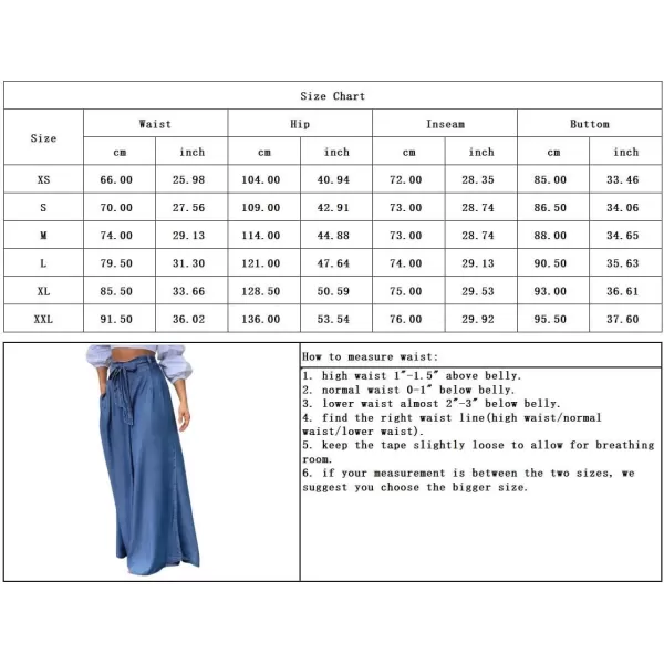 chouyatou Womens Casual Tie Knot Denim Pant High Waist Wide Leg Dressy Jean Pants Palazzo Culottes with PocketsBlue