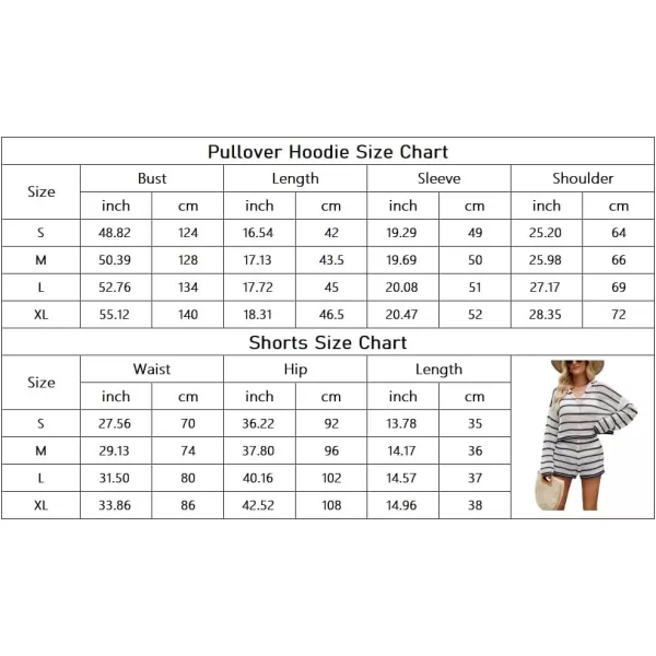 chouyatou Womens Crochet Knit 2 Piece Outfits Striped Oversized Pullover Hoodie and Wide Leg Shorts SetNavy Blue
