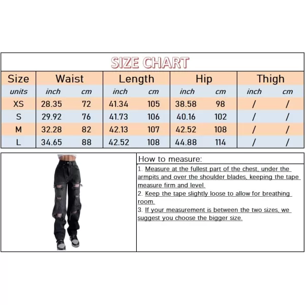 chouyatou Womens Distressed Ripped High Waist Wide Leg Y2k Baggy Jeans Denim PantsBlack
