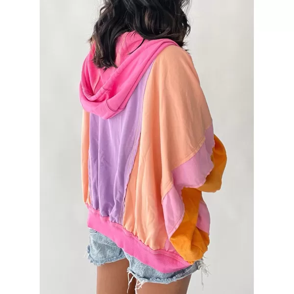 chouyatou Womens Fall Warm Color Block Zip Up Jacket Oversized Winter Casual Y2K Sweatshirt Hoodie TopsOrange