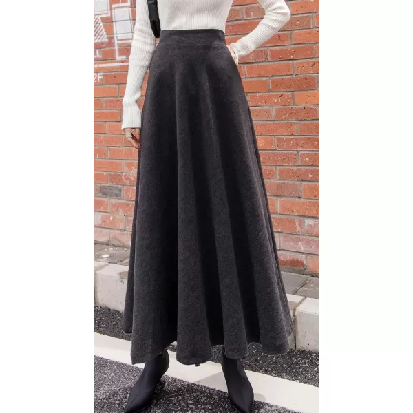 chouyatou Womens Fall Winter ALine Swing Pleated Long Maxi Wool Skater SkirtPocketdark Grey