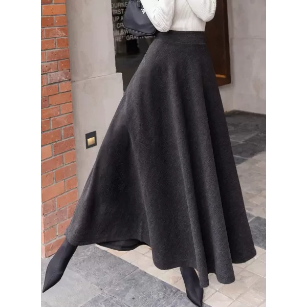 chouyatou Womens Fall Winter ALine Swing Pleated Long Maxi Wool Skater SkirtPocketdark Grey