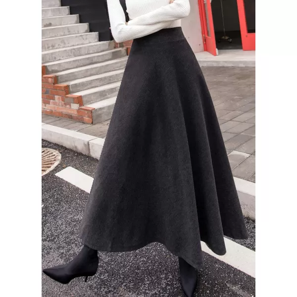 chouyatou Womens Fall Winter ALine Swing Pleated Long Maxi Wool Skater SkirtPocketdark Grey