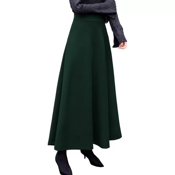 chouyatou Womens Fall Winter ALine Swing Pleated Long Maxi Wool Skater SkirtPocketgreen