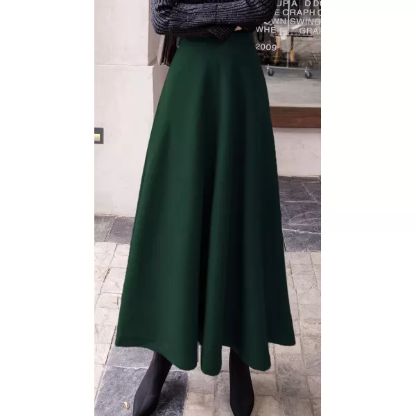chouyatou Womens Fall Winter ALine Swing Pleated Long Maxi Wool Skater SkirtPocketgreen
