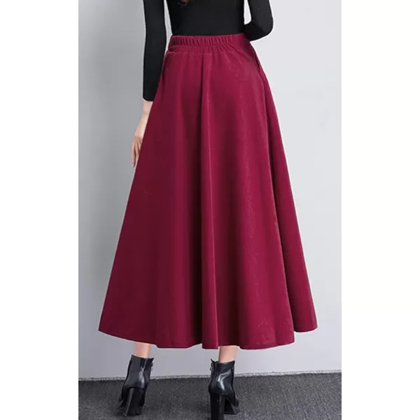 chouyatou Womens Fall Winter ALine Swing Pleated Long Maxi Wool Skater SkirtPocketwine
