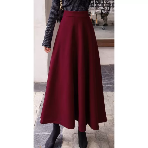 chouyatou Womens Fall Winter ALine Swing Pleated Long Maxi Wool Skater SkirtPocketwine