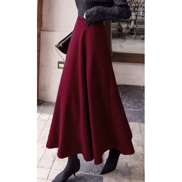 chouyatou Womens Fall Winter ALine Swing Pleated Long Maxi Wool Skater SkirtPocketwine
