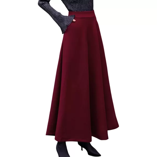 chouyatou Womens Fall Winter ALine Swing Pleated Long Maxi Wool Skater SkirtPocketwine
