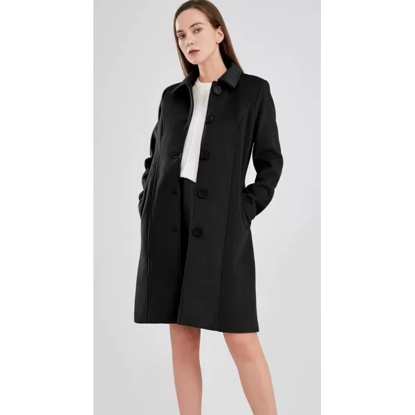 chouyatou Womens Fall Winter Elegant Single Breasted Long Wool Coat OvercoatBlack