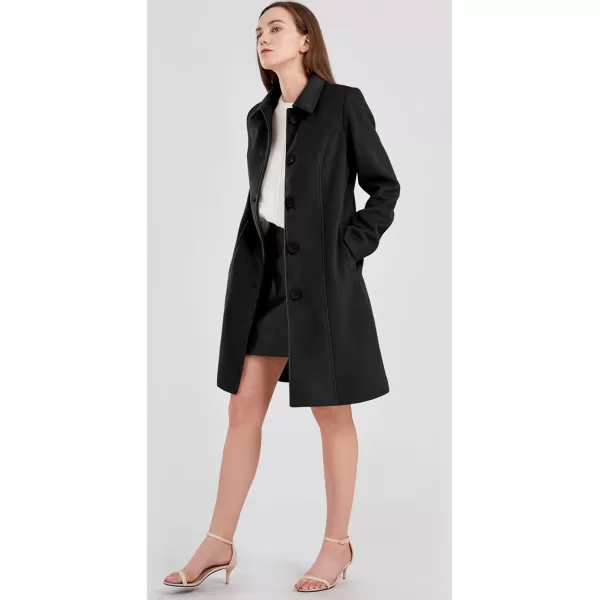chouyatou Womens Fall Winter Elegant Single Breasted Long Wool Coat OvercoatBlack