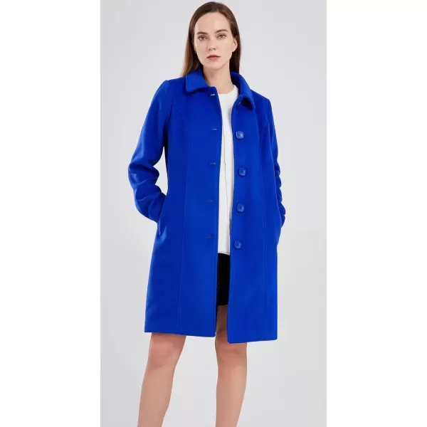 chouyatou Womens Fall Winter Elegant Single Breasted Long Wool Coat OvercoatBlue