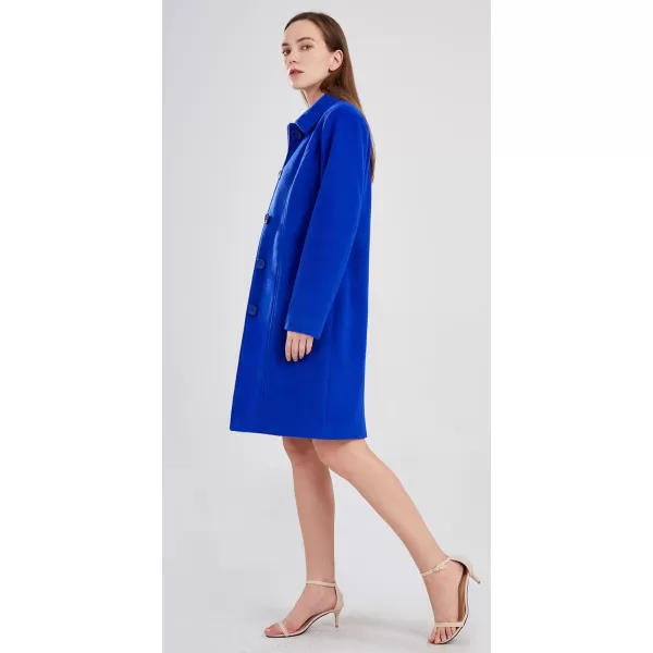 chouyatou Womens Fall Winter Elegant Single Breasted Long Wool Coat OvercoatBlue