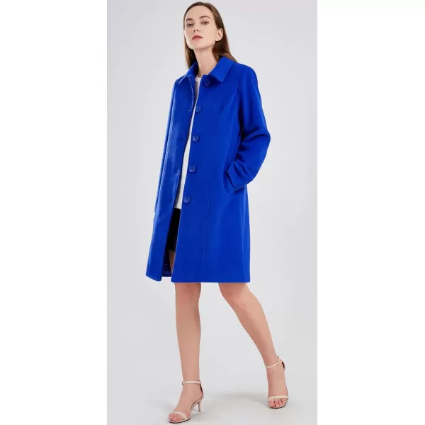 chouyatou Womens Fall Winter Elegant Single Breasted Long Wool Coat OvercoatBlue