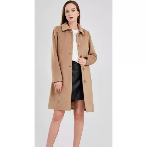 chouyatou Womens Fall Winter Elegant Single Breasted Long Wool Coat OvercoatDark Camel