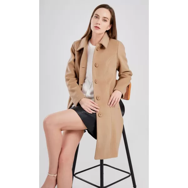 chouyatou Womens Fall Winter Elegant Single Breasted Long Wool Coat OvercoatDark Camel