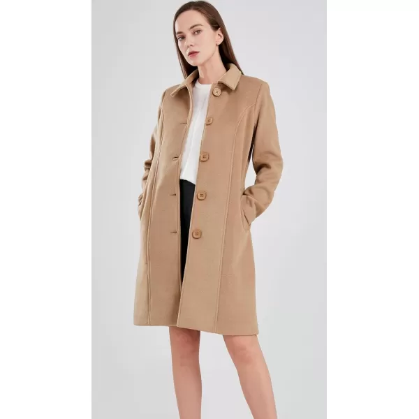 chouyatou Womens Fall Winter Elegant Single Breasted Long Wool Coat OvercoatDark Camel