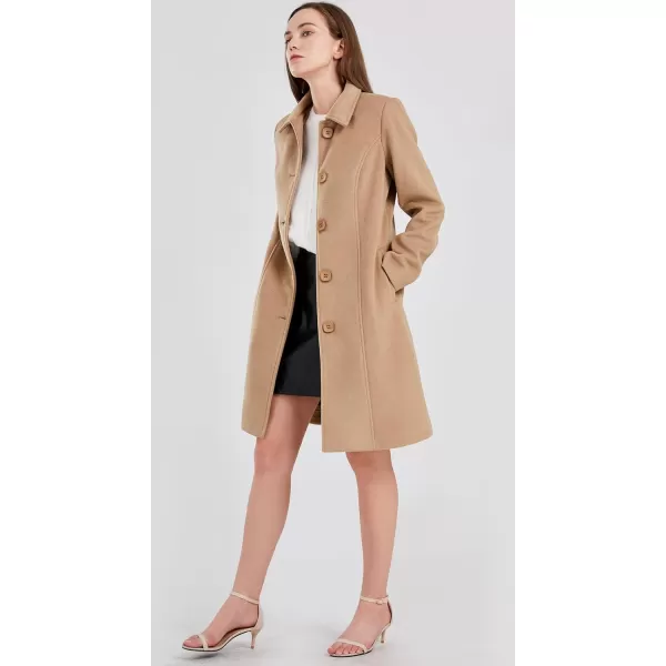 chouyatou Womens Fall Winter Elegant Single Breasted Long Wool Coat OvercoatDark Camel
