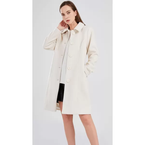 chouyatou Womens Fall Winter Elegant Single Breasted Long Wool Coat OvercoatOffwhite