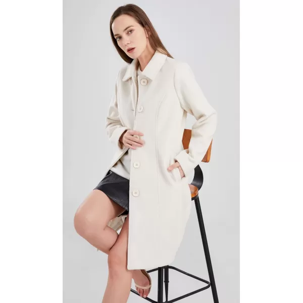 chouyatou Womens Fall Winter Elegant Single Breasted Long Wool Coat OvercoatOffwhite