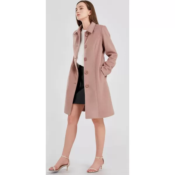 chouyatou Womens Fall Winter Elegant Single Breasted Long Wool Coat OvercoatPink