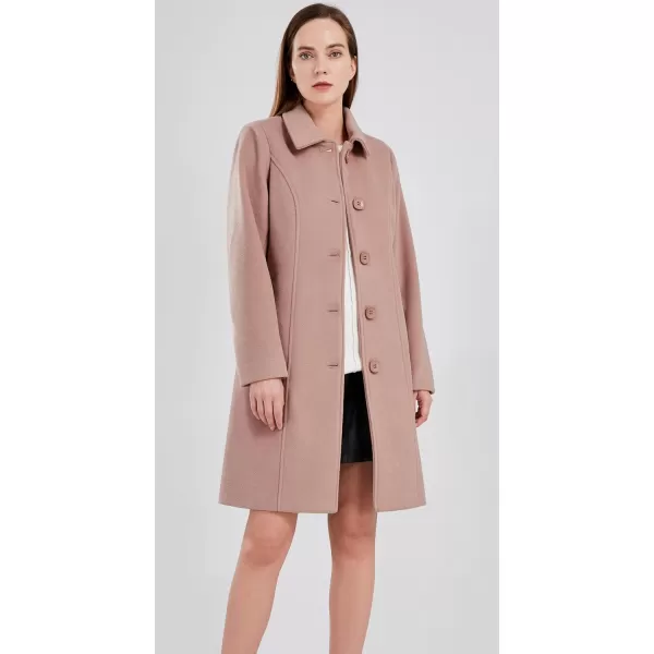 chouyatou Womens Fall Winter Elegant Single Breasted Long Wool Coat OvercoatPink