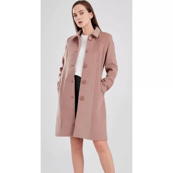 chouyatou Womens Fall Winter Elegant Single Breasted Long Wool Coat OvercoatPink