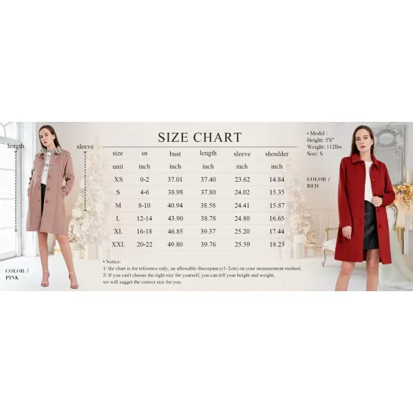 chouyatou Womens Fall Winter Elegant Single Breasted Long Wool Coat OvercoatRed