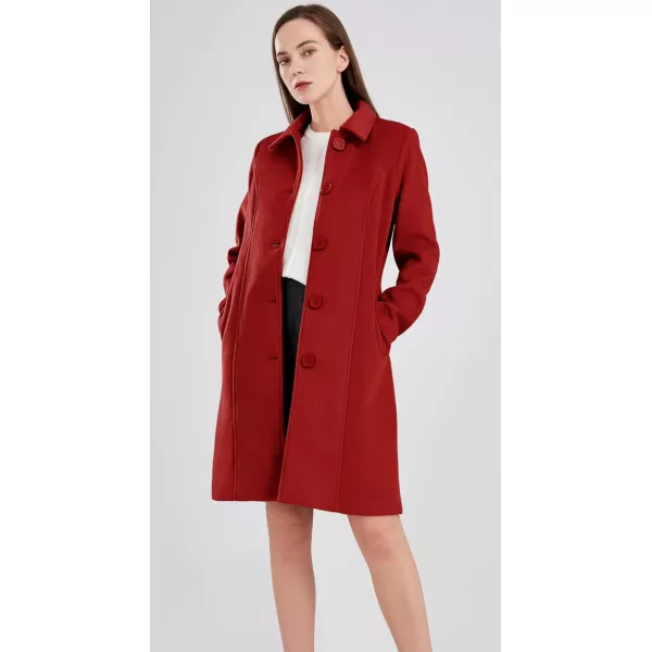 chouyatou Womens Fall Winter Elegant Single Breasted Long Wool Coat OvercoatRed