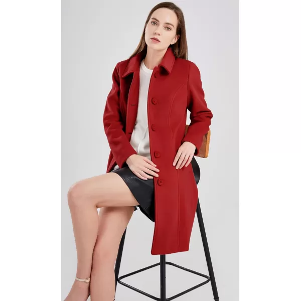 chouyatou Womens Fall Winter Elegant Single Breasted Long Wool Coat OvercoatRed