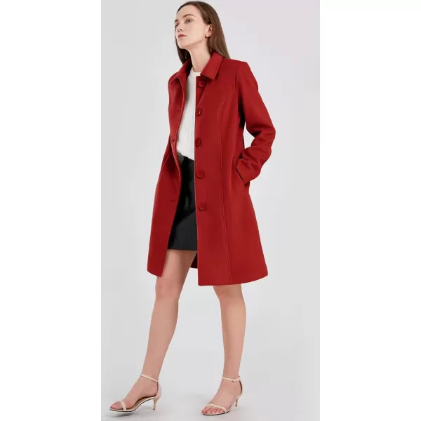 chouyatou Womens Fall Winter Elegant Single Breasted Long Wool Coat OvercoatRed
