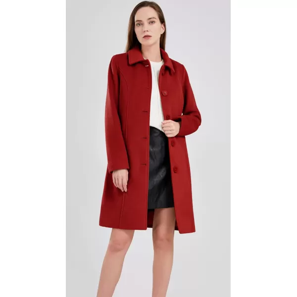 chouyatou Womens Fall Winter Elegant Single Breasted Long Wool Coat OvercoatRed