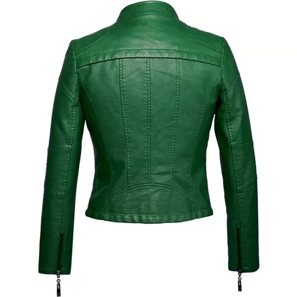 chouyatou Womens Fashion Tailored ZipUp Faux Leather Quilted Racer JacketGreen