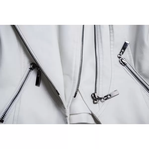 chouyatou Womens Fashion Tailored ZipUp Faux Leather Quilted Racer JacketWhite