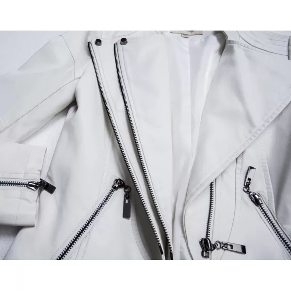 chouyatou Womens Fashion Tailored ZipUp Faux Leather Quilted Racer JacketWhite