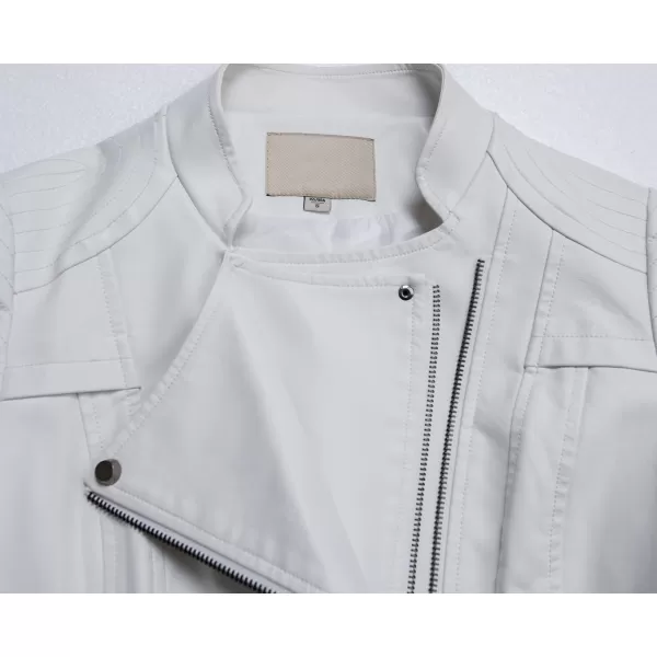 chouyatou Womens Fashion Tailored ZipUp Faux Leather Quilted Racer JacketWhite