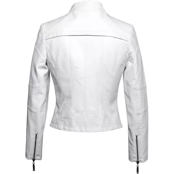 chouyatou Womens Fashion Tailored ZipUp Faux Leather Quilted Racer JacketWhite