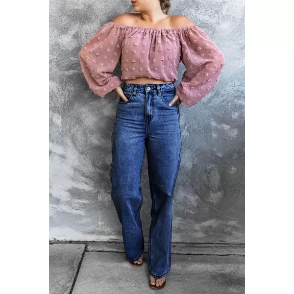 chouyatou Womens Retro Stretchy High Waisted Wide Straight Legs Jeans Denim PantsDark Blue
