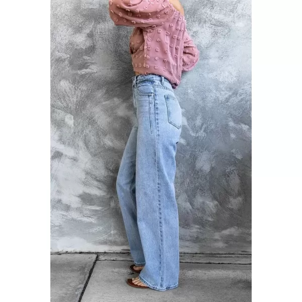 chouyatou Womens Retro Stretchy High Waisted Wide Straight Legs Jeans Denim PantsLight Blue