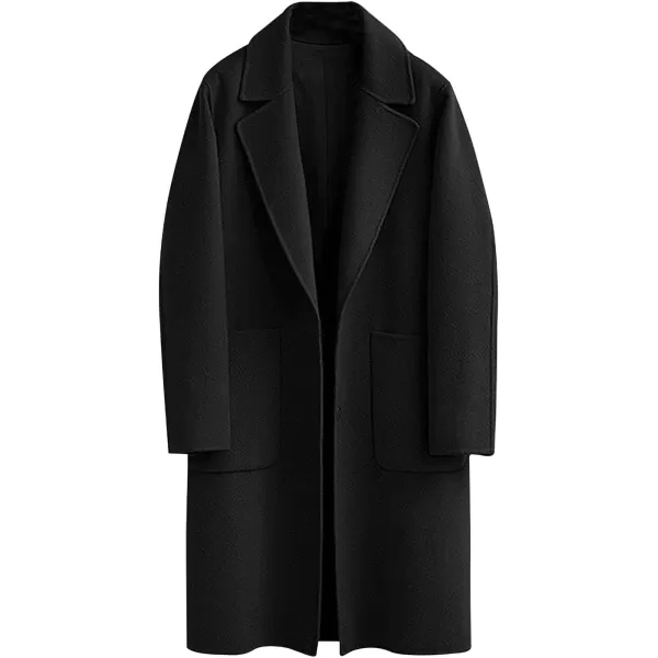 chouyatou Womens Winter Casual Single Breasted Long Wool Coat Formal Office Wool OvercoatBlack