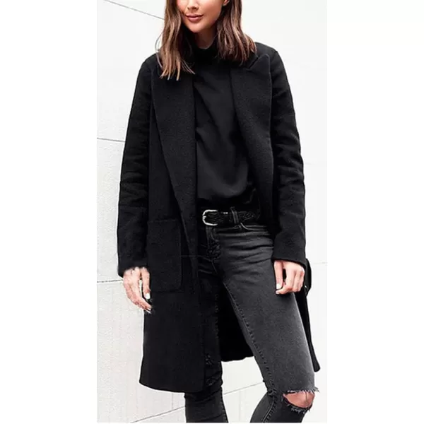chouyatou Womens Winter Casual Single Breasted Long Wool Coat Formal Office Wool OvercoatBlack