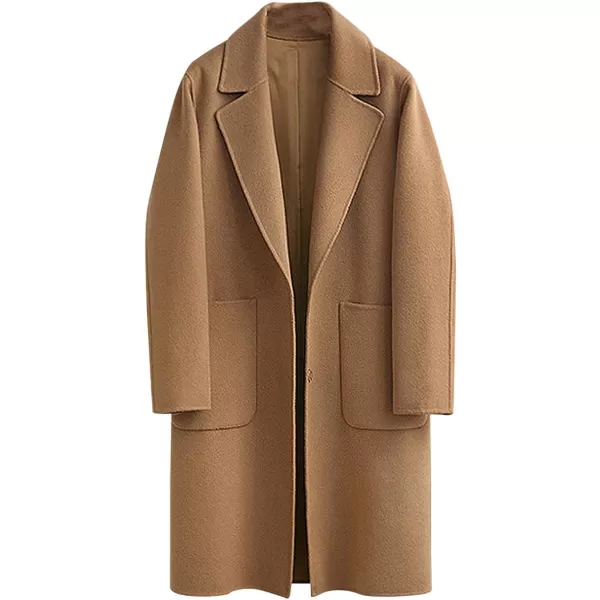 chouyatou Womens Winter Casual Single Breasted Long Wool Coat Formal Office Wool OvercoatCamel