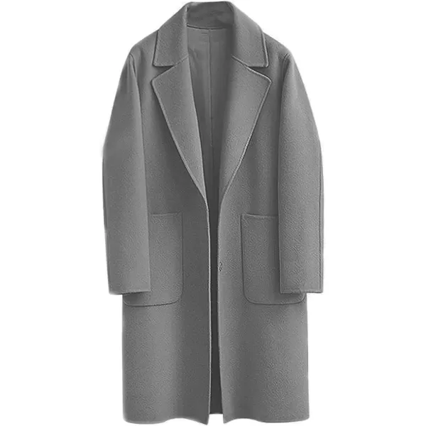 chouyatou Womens Winter Casual Single Breasted Long Wool Coat Formal Office Wool OvercoatGrey