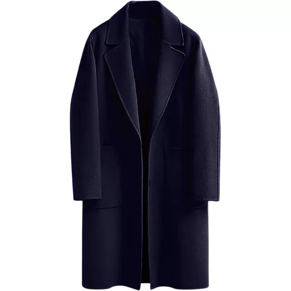 chouyatou Womens Winter Casual Single Breasted Long Wool Coat Formal Office Wool OvercoatNavy Blue