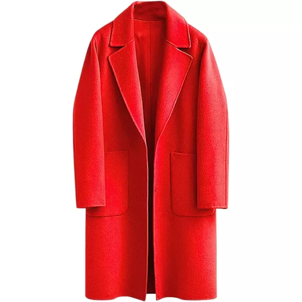 chouyatou Womens Winter Casual Single Breasted Long Wool Coat Formal Office Wool OvercoatRed