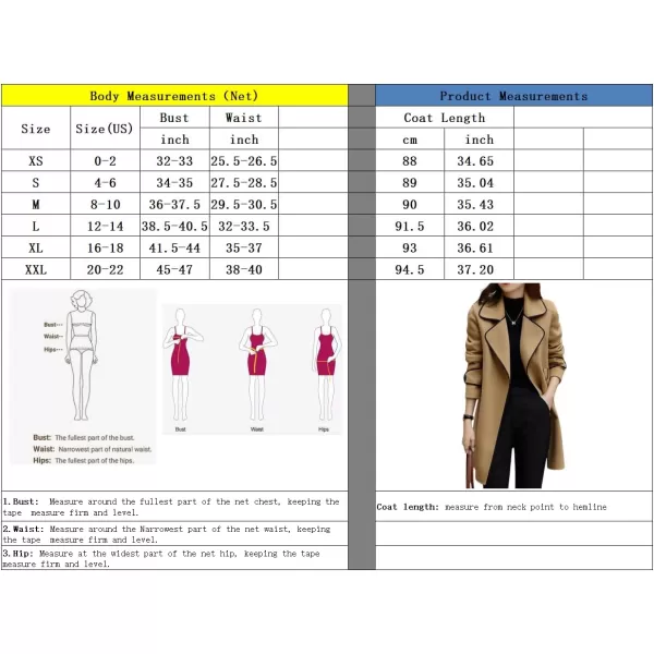 chouyatou Womens Winter Elegant Lapel Open Front Wool Coat Wool Blend Trench Pea Coat with BeltKhaki