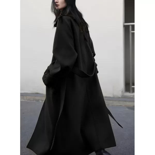 chouyatou Womens Winter Hidden Single Breasted Wool Coat Raglan Sleeve Business Long Wool OvercoatBlack