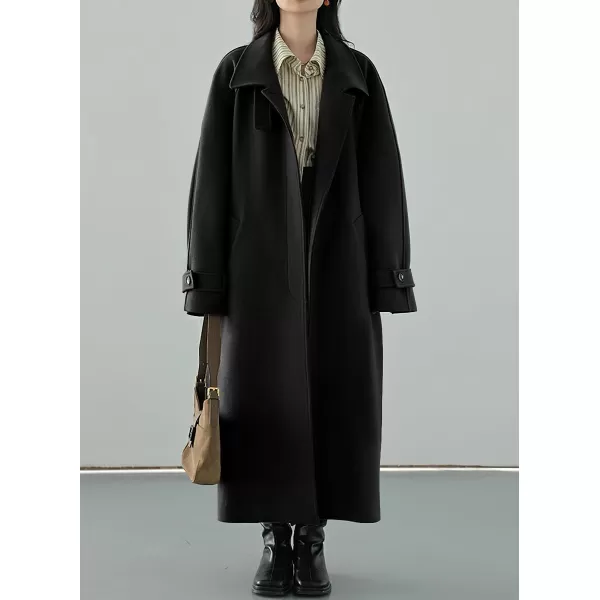 chouyatou Womens Winter Hidden Single Breasted Wool Coat Raglan Sleeve Business Long Wool OvercoatBlack