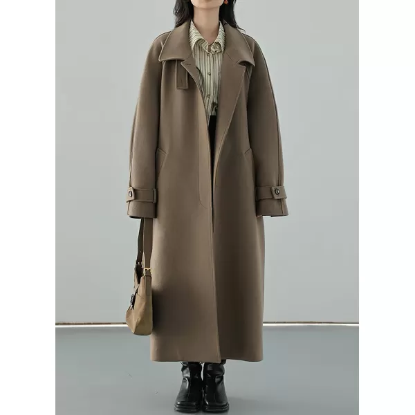 chouyatou Womens Winter Hidden Single Breasted Wool Coat Raglan Sleeve Business Long Wool OvercoatDark Khaki