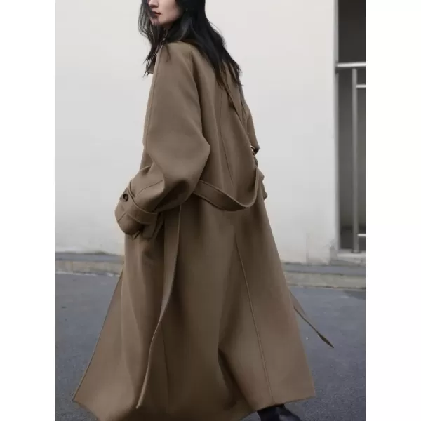chouyatou Womens Winter Hidden Single Breasted Wool Coat Raglan Sleeve Business Long Wool OvercoatDark Khaki